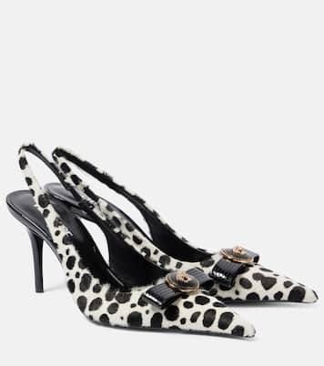 Gianni Ribbon 85 calf hair slingback pumps | Versace