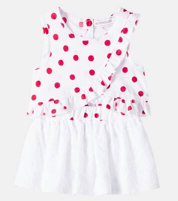 Polka-dot cotton top and skirt set | Monnalisa