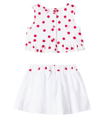 Polka-dot cotton top and skirt set | Monnalisa