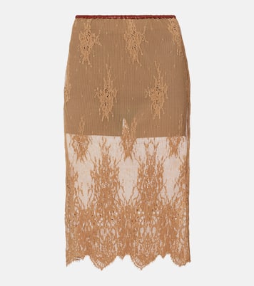 Layered leather-trimmed lace midi skirt | Jacques Wei