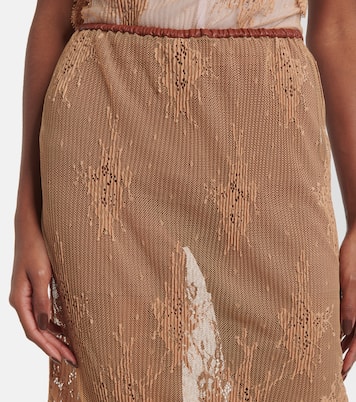 Layered leather-trimmed lace midi skirt | Jacques Wei