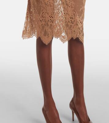Layered leather-trimmed lace midi skirt | Jacques Wei