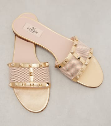 Rockstud leather-trimmed slides | Valentino Garavani