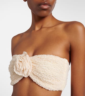 Rosa floral-appliqué bandeau bikini top | Montce
