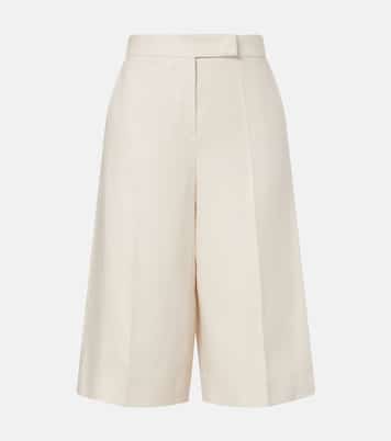 Kaki linen wide-leg Bermuda shorts | Max Mara