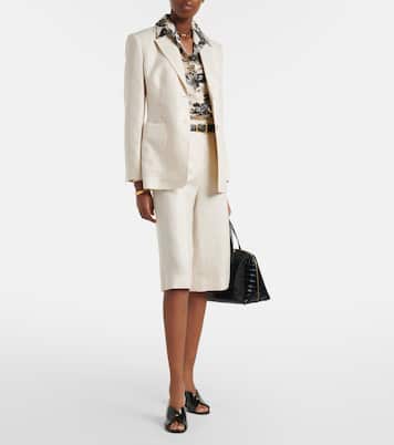 Kaki linen wide-leg Bermuda shorts | Max Mara