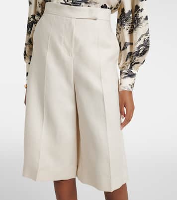 Kaki linen wide-leg Bermuda shorts | Max Mara