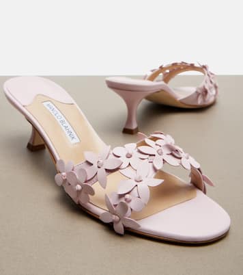 Anista floral-appliqué leather mules | Manolo Blahnik