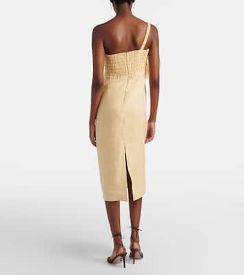 Foral-appliqué one-shoulder linen midi dress | Farm Rio