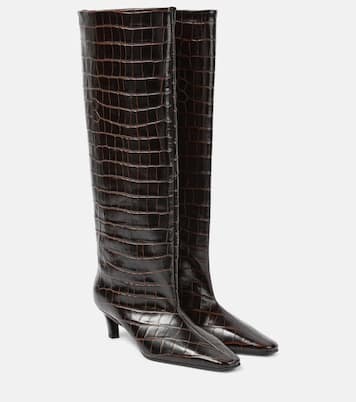 Wide Shaft croc-effect leather knee-high boots | Toteme