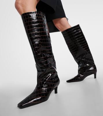 Wide Shaft croc-effect leather knee-high boots | Toteme