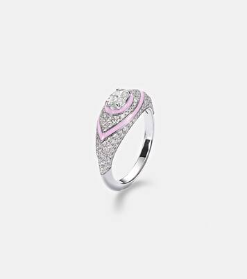 Oval Eye 18kt white gold and enamel ring with diamonds | Kamyen