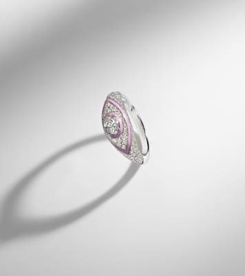Oval Eye 18kt white gold and enamel ring with diamonds | Kamyen
