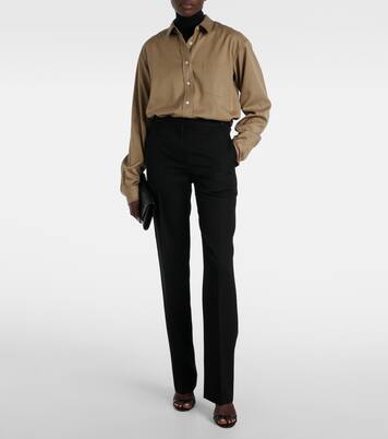 Pantalon droit Jesse à taille mi-haute en laine | The Row