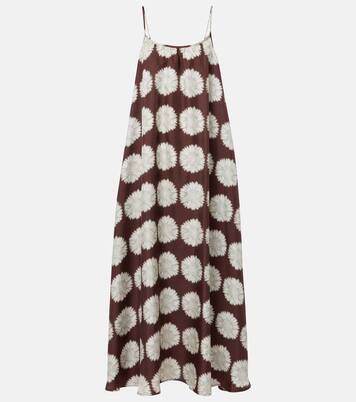 Robe longue Napoli en soie à fleurs | Asceno