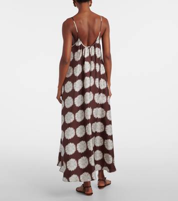 Robe longue Napoli en soie à fleurs | Asceno