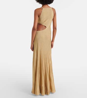 Cutout ribbed-knit sheer lamé gown | Roberto Cavalli