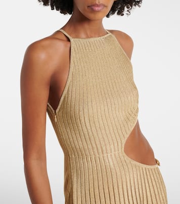 Cutout ribbed-knit sheer lamé gown | Roberto Cavalli
