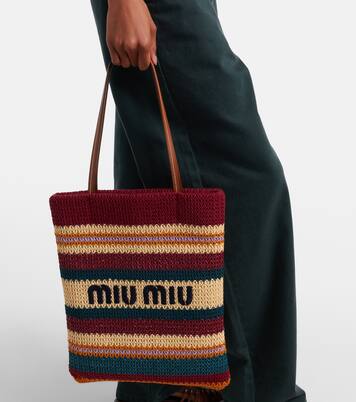 Woven raffia-effect tote bag | Miu Miu