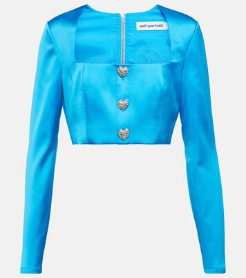 Crystal-embellished satin crop top | Self-Portrait