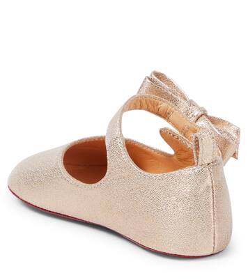 Lou Babe bow-detail metallic leather flats | Christian Louboutin Kids