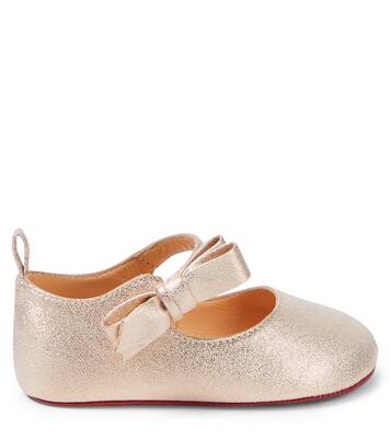 Lou Babe bow-detail metallic leather flats | Christian Louboutin Kids