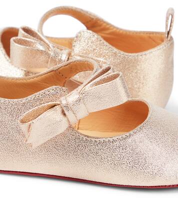 Lou Babe bow-detail metallic leather flats | Christian Louboutin Kids