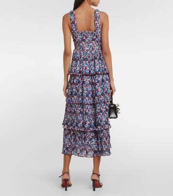 Floral pleated georgette midi dress | Ganni