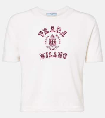 T-shirt cropped in cashmere con logo | Prada