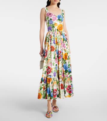 Abito lungo in popeline di cotone con stampa | Dolce&Gabbana