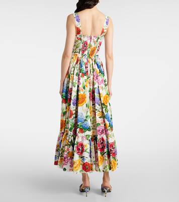 Abito lungo in popeline di cotone con stampa | Dolce&Gabbana
