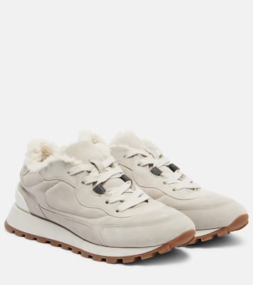 Shearling-lined suede low-top sneakers | Brunello Cucinelli