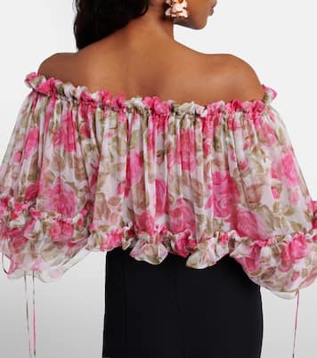 Floral off-shoulder silk top | Chloé