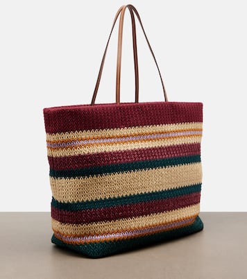 Striped woven raffia-effect tote bag | Miu Miu
