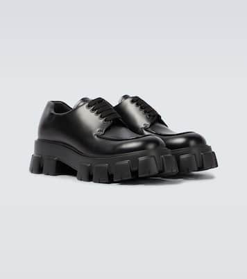 Monolith brushed leather derby shoes | Prada