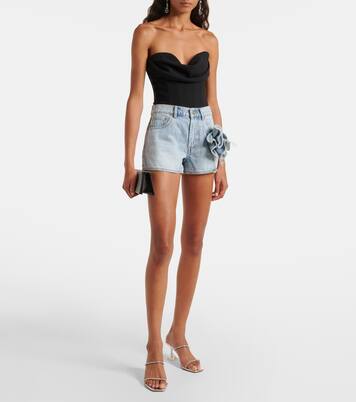 Floral-appliqué denim shorts | Area