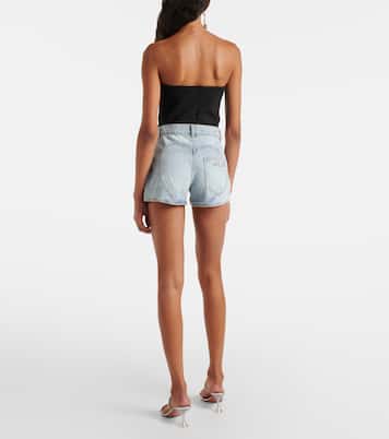 Floral-appliqué denim shorts | Area
