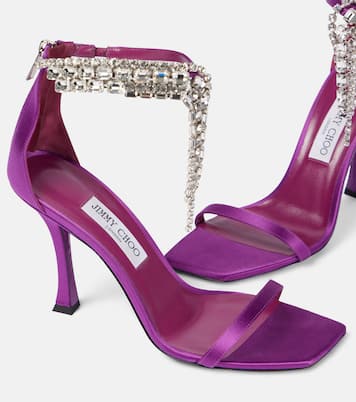 Sandalen Verity 100 aus Satin mit Kristallen | Jimmy Choo