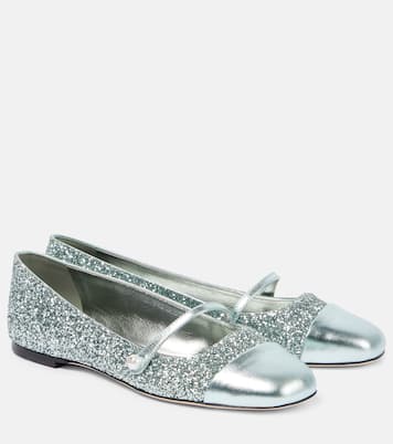 Elisa leather-trimmed glitter ballet flats | Jimmy Choo