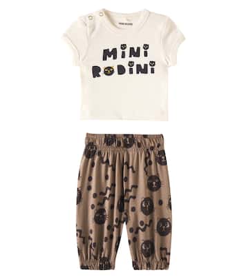 Baby Mini Rodini Cats T-shirt and sweatpants set | Mini Rodini