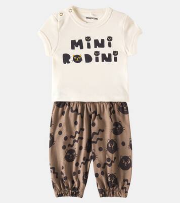 Baby Mini Rodini Cats T-shirt and sweatpants set | Mini Rodini