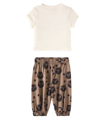 Baby Mini Rodini Cats T-shirt and sweatpants set | Mini Rodini