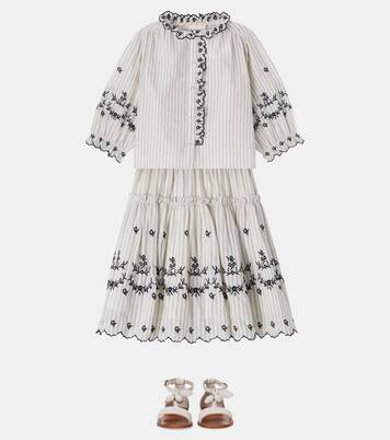 Embroidered ruffled striped cotton top | C'era Una Volta