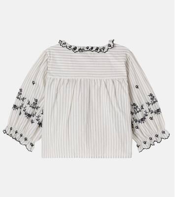 Embroidered ruffled striped cotton top | C'era Una Volta
