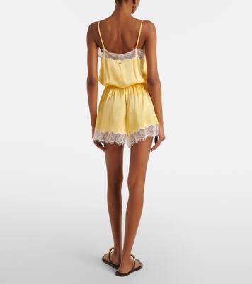 Combishort Silvia en satin à finitions en dentelle | Poupette St Barth