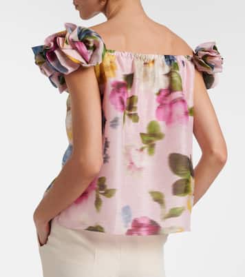 Floral off-shoulder linen and silk top | Carolina Herrera