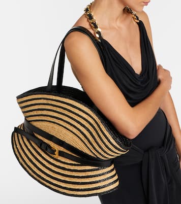 Gestreifte Schultertasche in Raffiabast-Optik | Balmain