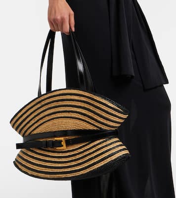 Gestreifte Schultertasche in Raffiabast-Optik | Balmain