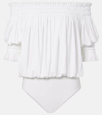 Off-shoulder smocked bodysuit | Norma Kamali