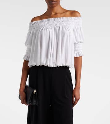 Off-shoulder smocked bodysuit | Norma Kamali